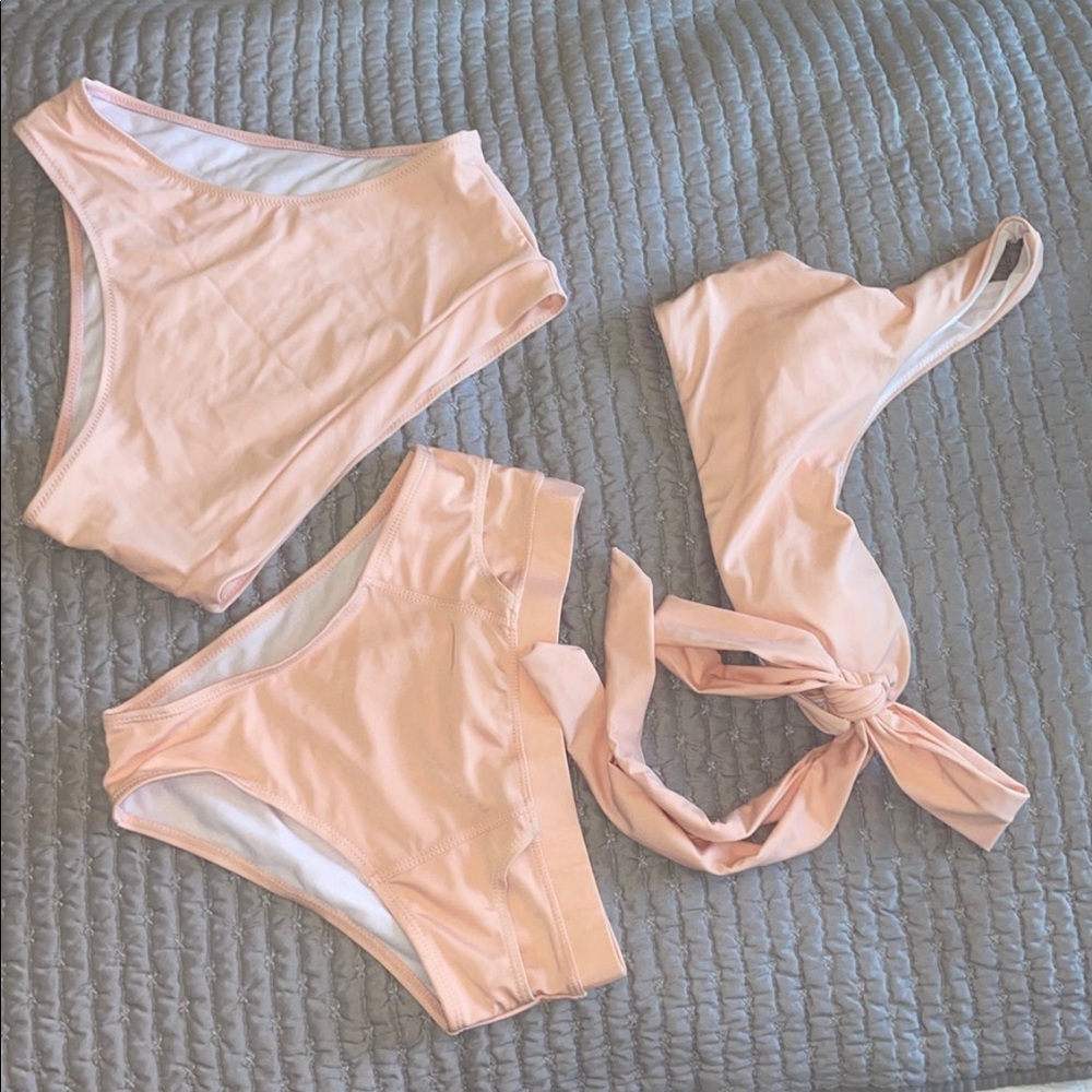 PEACH COLOR SWIMSUIT SET